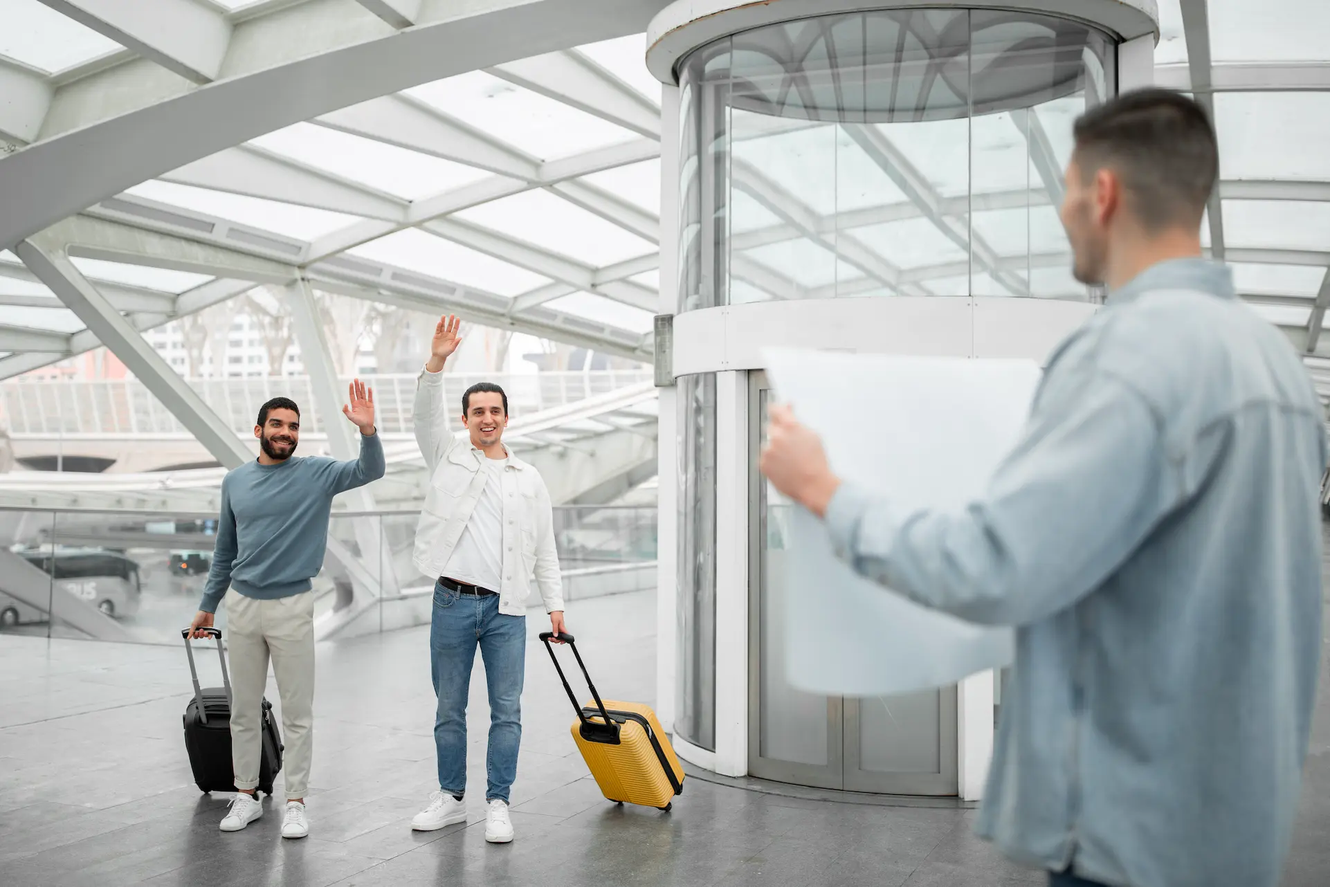 Tourists greeting airport meet and greet attendant